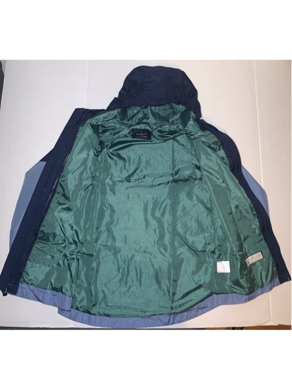 Eddie Bauer Kids Hooded Windbreaker Jacket Navy Blue, Green Inside Size L 14/16 - Picture 9 of 16
